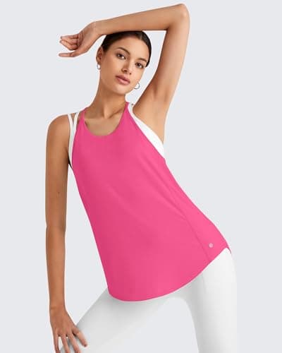 G4Free Running Tops for Women Spaghetti Workout Tank Fast Dry Athletic Racerback Gym Yoga Tanks Lightweight Summer Activewear (Hot Pink,XL,) - Thumbnail 5