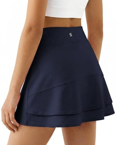 Stelle Girls Tennis Skirts Golf Athletic Skorts Elastic Waist Ruffle Skirt with Pockets 4-15 Years Navy M - Image 1