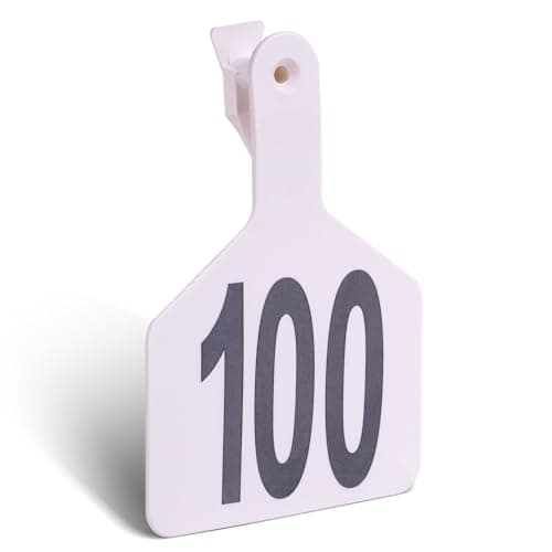 Cattle Ear Tags with 001-100 Numbers Large 1-Piece Z Livestock Ear Tags for Cow Goat Sheep Pig Calves Dog,Animal ID Identification Tag 4.4"x 3",White