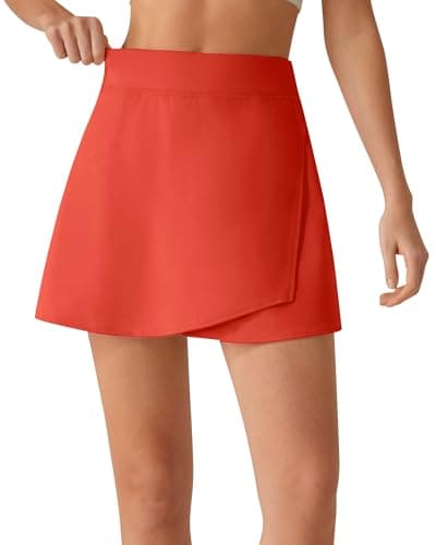 G4Free Athletic Skirts for Women Stretchy High Waist A Line Wrap Skorts with Pockets Built in Shorts Pickelballs Tennis Golf Casual Skort(Rust Orange,M) - Image 1