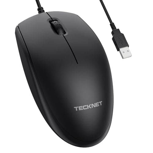 TECKNET USB-A Wired Mouse for Laptop Computer with 2-Button,Home and Office 5FT Corded Mouse, 1600DPI Ergo-Optic Shape PC Mouse Wired for Chromebook,PC,Desktop,Notebook-Black - Image 1