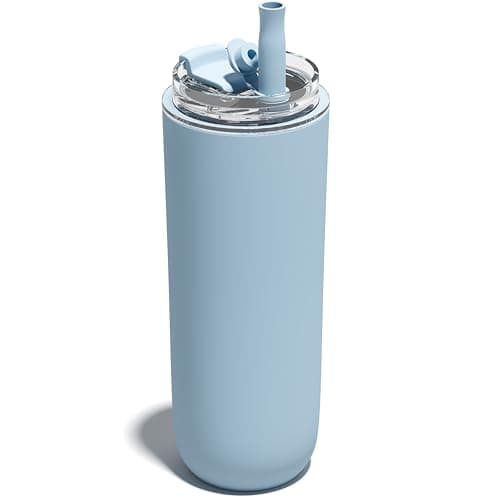 UIRZOTN 16 oz Insulated Coffee Tumblers, Travel Coffee Tumblers with Straw, Double-Wall Stainless Steel Tumbler, Leak Proof Tumbler, Reusable Cups with Lids for lced and Hot Drinks (Matte, Blue) - Image 1