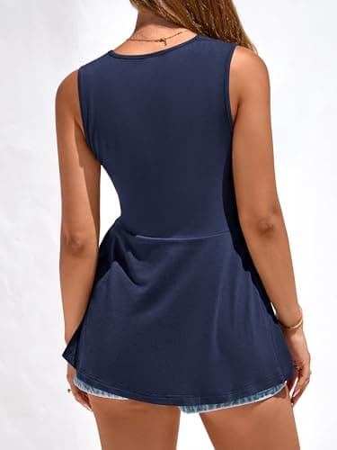 BTFBM Babydoll Tops for Women 2026 Trendy Spring Summer Outfits Twist Front V Neck Peplum Flowy Tank Tops Dressy Casual(Navy Blue, Medium) - Thumbnail 4
