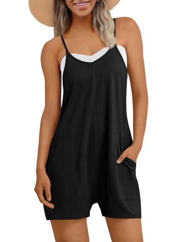 AUTOMET Womens Rompers Shorts Jumpsuits Summer Vacation Beach Outfits 2026 Overalls Maternity Cute Clothes Casual Cruise Plus Size Jumpers Black L - Image 1