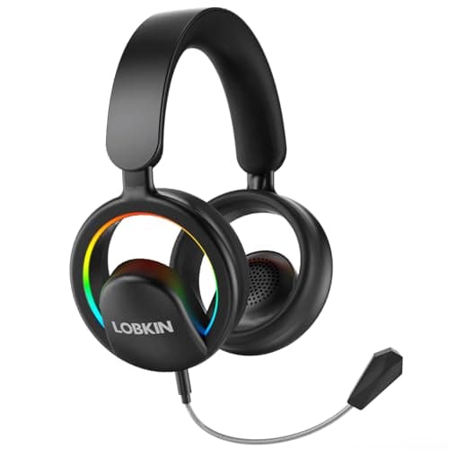 LOBKIN Open Ear Headphones, Bluetooth 6.0 Wireless Headset with Detachable Mic, Adjustable RGB Lights, Voice Assistant Comfortable Breathable Safe Lightweight Over Ear Headphones for Working Gaming - Image 1