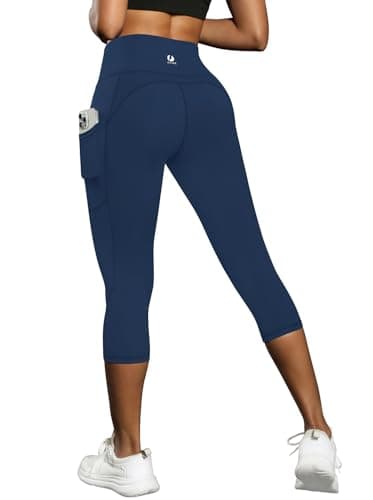 Fihapyli ICTIVE Women's Capris Yoga Pants with Pockets Running Pilates Fitness Running High Waisted Leggings DarkBlue L - Image 1