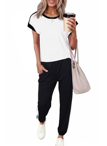 Dokotoo Lounge Sets for Women Two Piece Outfits Sweatsuit Colorblock Crewneck Jogger Workout Sets for Women Casual Travel Track Suits Fall Fashion 2026 - Image 1
