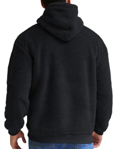 Aimeilgot Mens Fuzzy Sherpa Hoodie Pullover Sweatshirts Long Sleeve Lightweight Fleece Loose Cozy with Pocket Winter Hooded Outwear Black, Large - Thumbnail 5