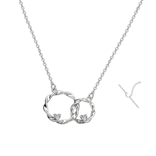 YBNGSMK Sterling Silver Interlocking Circles Necklace, Premium High-End Silver Jewelry with Luxury Packaging, Perfect Sister Birthday Gifts for Big & Little Sister