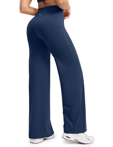 ENERBLOOM Women's Straight Workout Leggings Wide Leg Yoga Pants High Waist Stretch Bottoms Casual Sweatpants 29" Navy Blue X-Small - Image 1