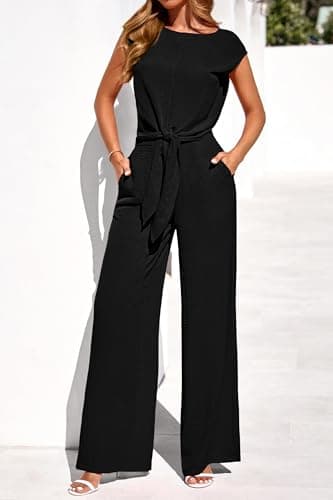 PRETTYGARDEN Women 2 Piece Lounge Sets 2026 Casual Summer Outfits Cap Sleeve Strappy Crop Tops Wide Leg Pant Tracksuit(Black,X-Large) - Thumbnail 3