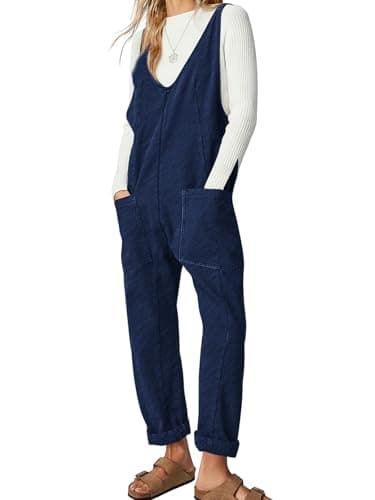 EXLURA Womens High Roller Denim Bib Jumpsuits Casual Loose Sleeveless Baggy Overalls Jeans Pants Jumpers with Pockets - Image 1