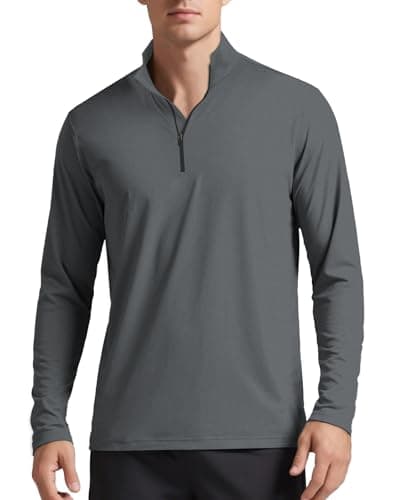 Mens 1/4 Zip Pullover Long Sleeve Shirts UPF 50+ Sun Protection Wicking Moisture Dry Fit Lightweight Sweatshirts Workout Gym Running Golf Casual Athletic Tops Dark Grey XL - Image 1