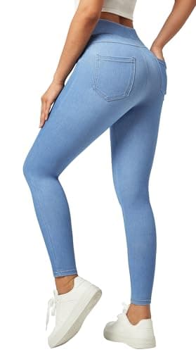 IUGA Stretchy Jeans for Women High Waist Jeggings Tummy Control Skinny Jeans Pull on Leggings with Pockets Trendy Casual(Misty Blue, Large) - Image 1