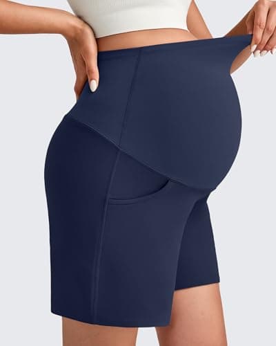 G4Free Maternity Pants Active Over The Belly Stretchy Pregnancy Yoga Shorts with Pockets Workout Clothes (Royal Blue,XL,6'') - Thumbnail 4