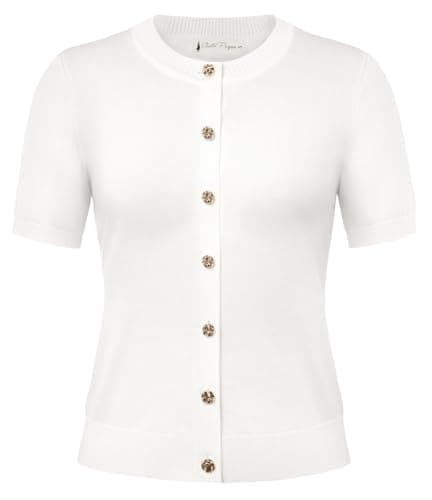 White Cardigan Sweaters for Women Short Sleeve Cardigan Summer Sweater Tops Spring Outfit (White, S) - Image 1