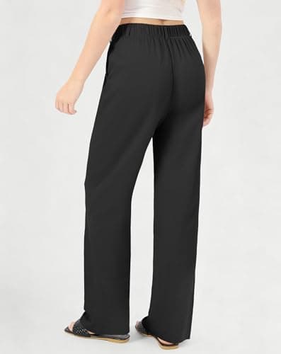 SEAJOJO Womens Wide Leg Casual Pants High Waisted Business Pleated Trousers with Pockets Work Palazzo Dressy Slacks Black - Thumbnail 4