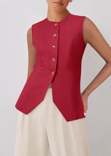 KIRUNDO Vest Tops for Women Trendy Dressy Business Casual Outfits 2026 Summer Sleeveless Fitted Blazer Work Suit Waistcoat(Red, Medium) - Thumbnail 4