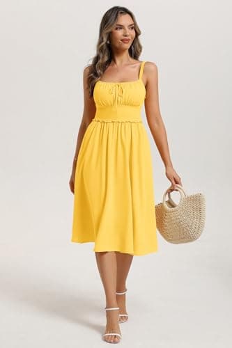 Belle Poque Summer Dress for Women 2026 Sleeveless Sundress Corset Flowy Midi Milkmaid Wedding Guest Dress Yellow Medium - Thumbnail 2