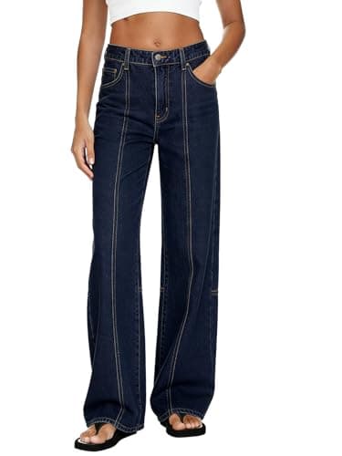 MARIASHA Pull On Women's Wide Leg Jeans High Waisted Stretchy Buttoned Denim Pants Jean Vintage Blue S - Image 1