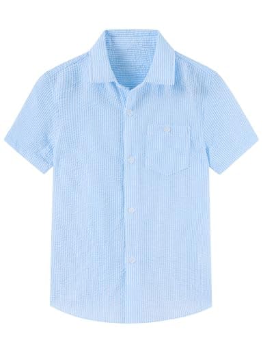Cozople Boys Short Sleeve Shirts with Button Up Kids Classic Blue Stripe Shirt Summer Blouse T-Shirt for Son Grandson's Gifts - Image 1