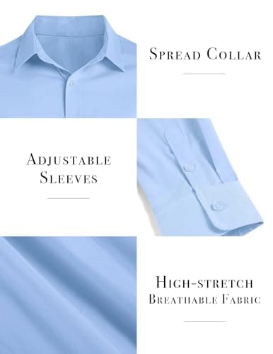 ZAFUL Blue Button Down Shirt Men Slim Fit Long Sleeve Stretch Collared Shirt Cotton Wrinkle Free Button Up Mens Tops Blue XX-Large - Thumbnail 5