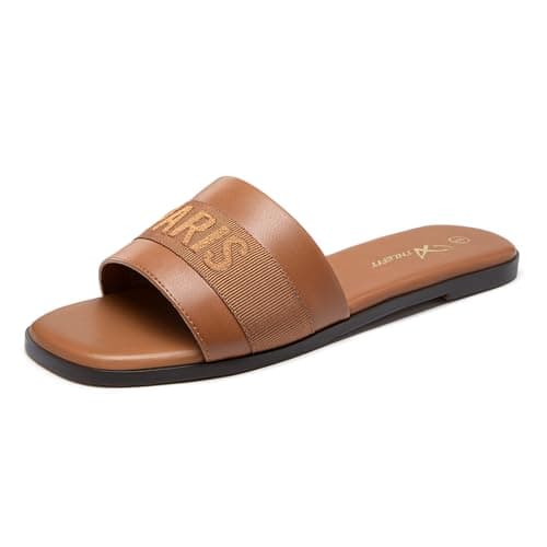 Athlefit Women's Slides Summer Fashion Slip On Flat Sandals Dressy Brown Size 7.5 - Image 1