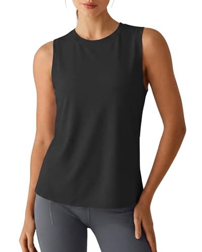 G4Free Yoga Tops for Women Sleeveless Hip Length Loose Fit Tanks Workout Running Tennis Athletic Top (Black,XS) - Image 1