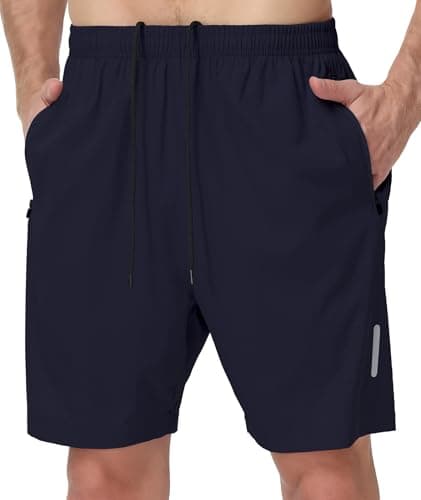UUMIAER Mens Athletic Gym Shorts 7" Utra-Light Quick Dry Running Workout Basketball Shorts with Zipper Pockets Sports Tennis Navy - Image 1