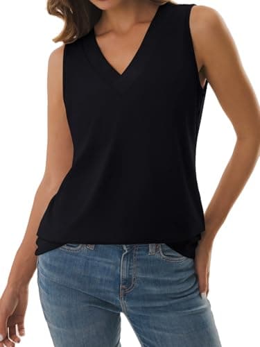 GKBK Womens Tank Top Loose Fit Summer Sleeveless Black Tops Dressy Casual Blouses V Neck T Shirts Layering Tee Shirts Black XL - Thumbnail 4