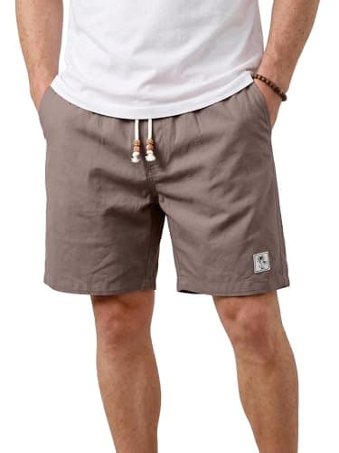 JEMLDL EMLDL Mens Dark Gray Beach Shorts Cotton Linen Elastic Waist Drawstring Casual Summer Shorts with Pockets Small - Image 1