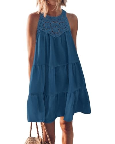 BTFBM Women Summer Dresses 2026 Casual Spring Clothes Sleeveless Halter Neck A-Line Boho Mini Dress Beach Vacation Sundress(Lake Blue, Small) - Image 1