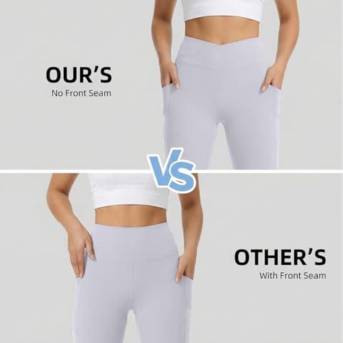 AMLEER Women's V Waist Side Split Wide Leg Yoga Leggings - High Waisted Crossover Stretchy Workout Flare Yoga Pants（Lavender, 2X-Large - Thumbnail 6