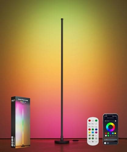 Smart RGB LED Corner Floor Lamp, Color Changing Standing Lamp with 16 Million Colors, Music Sync Ambient Lighting,Remote & App Control Modern Floor Lamp for Living Room, Bedroom, Gaming Room Decor