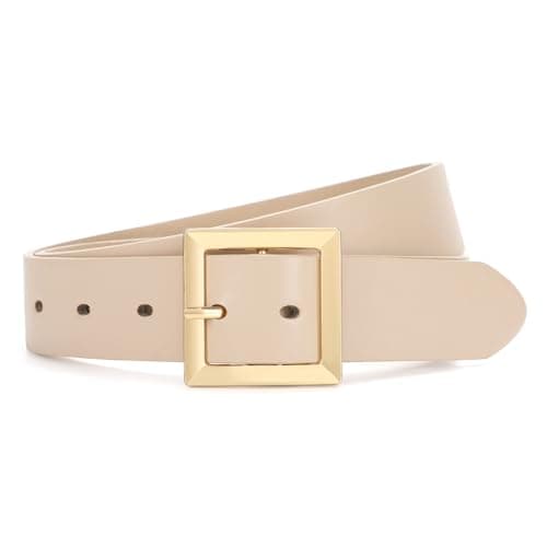 SUOSDEY Women Leather Belt for Jeans Dresses Pants Fashion Waist Belt Ladies Belts for Trendy with Gold Square Buckle