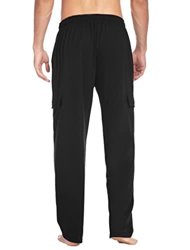 Deyeek Men's Cargo Sweatpants with Pockets Baggy Sweat Pants for Mens Straight Leg Jogger Sweatpants Cotton Lounge Pants Black - Thumbnail 2