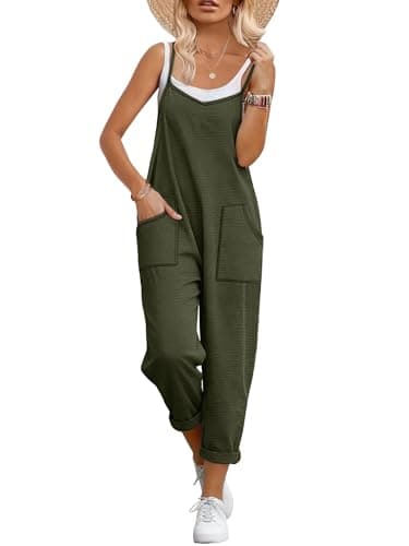 ANRABESS Women Jumpsuits Casual Summer Overalls Loose Spaghetti Strap Romper Jumpers with Pockets 2026 Beach Vacation Clothes Army Green Medium - Image 1