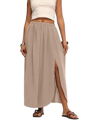 HiMONE Womens Maxi Skirts High Waisted Flowy A Line Weekend Skirt with Side Slit for Spring Summer 2026 - Image 1