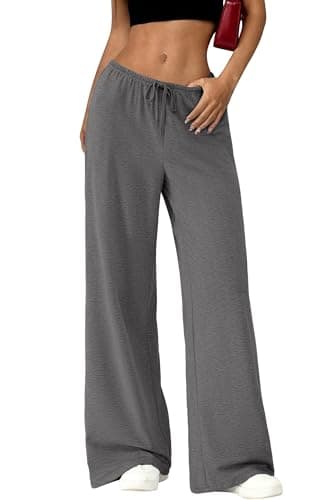 Okiwam Women's Wide Leg Sweatpants Casual Lounge Travel Pants Workout Joggers Fashion Outfits 2026 Summer Clothes-XXL Dark Grey - Image 1