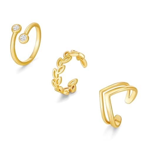 SHANTYSON 3PCS 14K Gold Filled Toe Rings for Women Adjustable Toe Ring Set Cute CZ Leaf Double Band Open Toe Rings Hawaiian Beach Summer Foot Jewelry (A-Gold) - Image 1