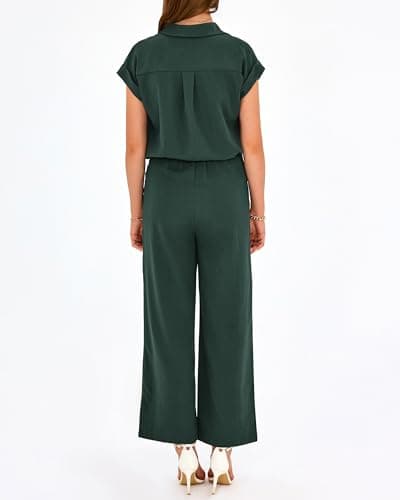PRETTYGARDEN Womens 2 Piece sets Summer Cap Sleeve Tops Palazzo Pants Dressy Casual Vacation Travel Outfits Tracksuits(Dark Green,X-Large) - Thumbnail 2