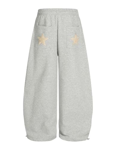Aelfric Eden Star Applique Baggy Barrel Sweatpants Wide Leg Elastic Waisted Sweat Pants Y2K Casual Lantern Trouser Grey Small - Thumbnail 2