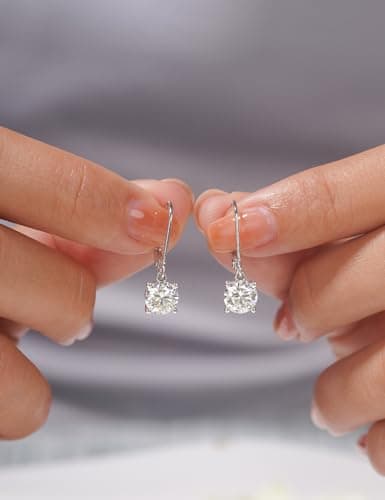 IMOLOVE Moissanite Leverback Drop Earrings for Women, Dangle Earrings 925 Sterling Silver with 18K White Gold Plated, Delicate Wedding Jewelry Gifts 1CT - Thumbnail 3