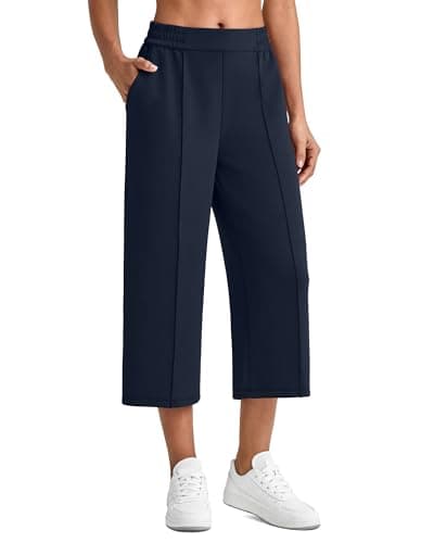 G4Free Capris with Pockets for Women Wide Leg Casual Relaxed Fit Capri Pants Stretchy High Waist Sweatpants for Summer(Dark Blue,XL,Regular) - Image 1