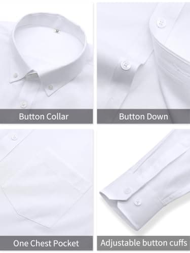 GIANZEN Mens White Dress Shirt Long Sleeve Button Oxford Up Shirts for Men Men’S Down Big and Tall Business Casual White Size XL - Thumbnail 6