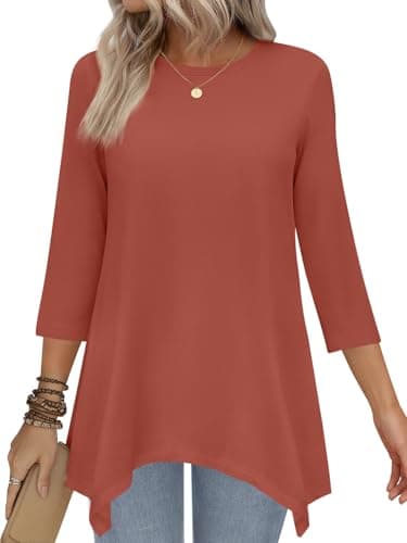 JUSTFASHIONNOW 3/4 Length Sleeve Womens Tops Dressy Casual Tunic Tops Fall Tops for Seniors Date Outfits Maternity T Shirts Fashion Clothes（Caramel，XX-Large - Image 1