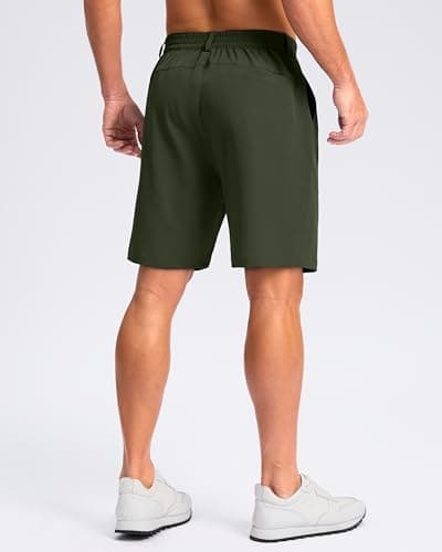 Pudolla Men's Casual Shorts 9" Lightweight Golf Shorts with 3 Pockets Stretch Quick Dry Comfy Work Shorts（Army_Green 9_M - Thumbnail 2