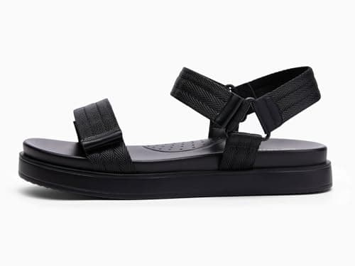 Coutgo Womens Flat Sandals Arch Support Adjustable Strap Sandals Comfort Walking Summer Beach Shoes, Black Textile, Size 8 - Thumbnail 4