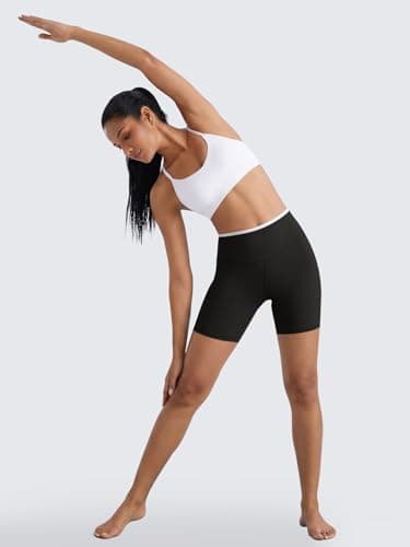 Aoysky Womens Workout Biker Shorts 5" Color Block High Waisted Yoga Athletic Shorts Black - Thumbnail 6