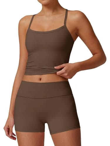 Aoysky Womens Buttery Soft 2 Piece Workout Sets High Waisted Booty Biker Shorts Halter Padded Tank Tops Pilates Athletic Sets - Image 1